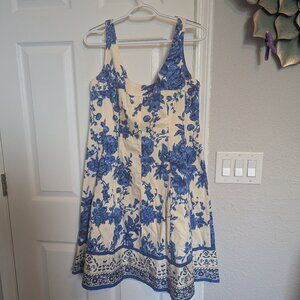 Fit & Flare Sundress | 14 | Blue Floral and Natural | EUC | Jones Wear Dress
